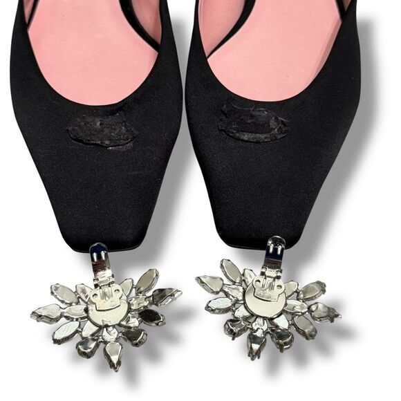 Piferi Black Satin Flats Pink Lining & Soles Embellishment Size 39 (US 8.5-9) - Picture 3 of 12